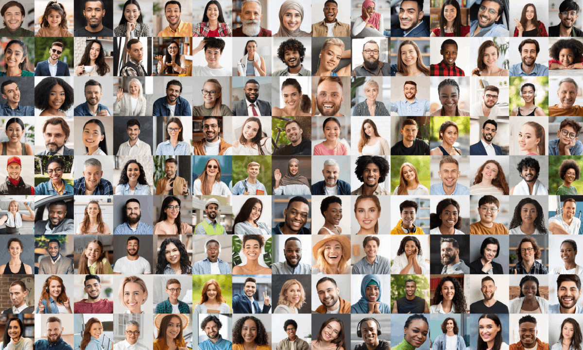 A collage of multicultural people.
